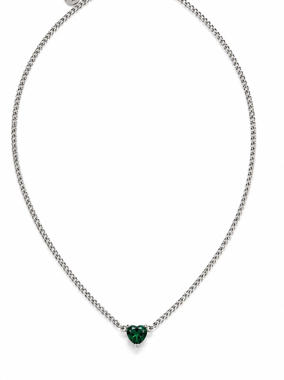 Waterproof Stainless Steel Chain Necklace with Emerald Green Heart Pendant